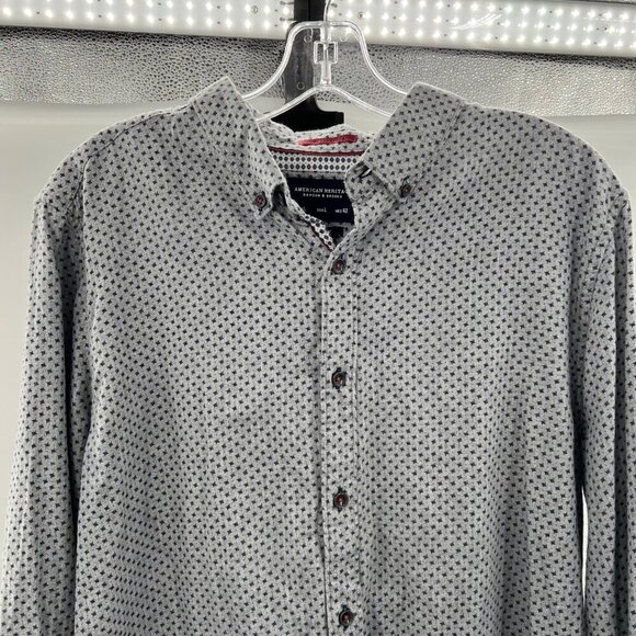American Heritage Men's Long Sleeve Button Down Shirt Gray/Blue Print Large - Picture 2 of 9